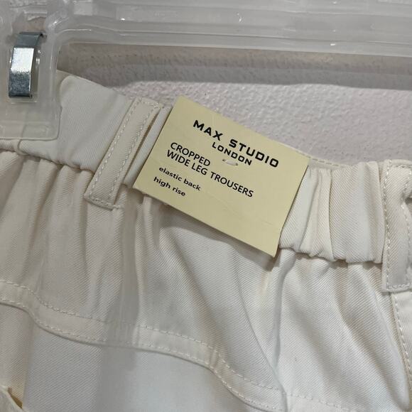 Max Studio London Wide Leg Pants L Ivory NWT Cropped High Rise Elastic Back - Picture 6 of 11